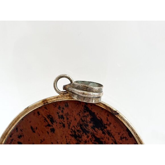 Mahogany Obsidian Oval Crystal Shaped Large Silver Toned Vintage Pendant - Picture 12 of 12